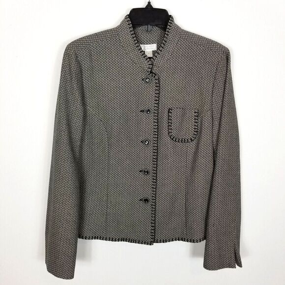 Christopher & Banks Women Tweed Blazer Jacket Size M Button Up Printed Office - Picture 1 of 7